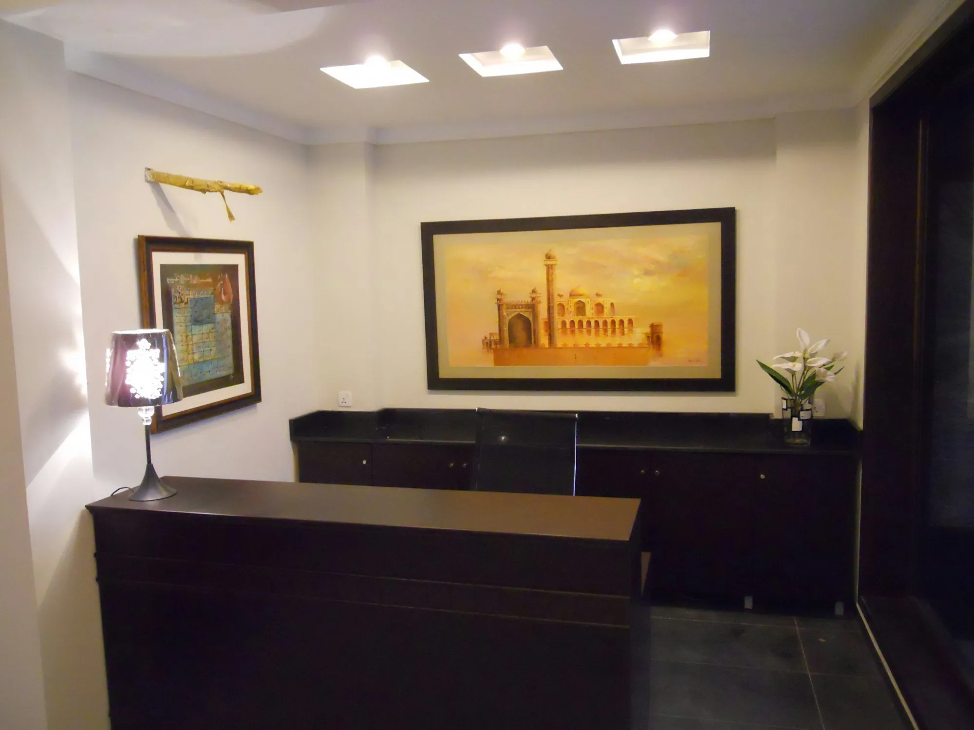 A small office reception desk